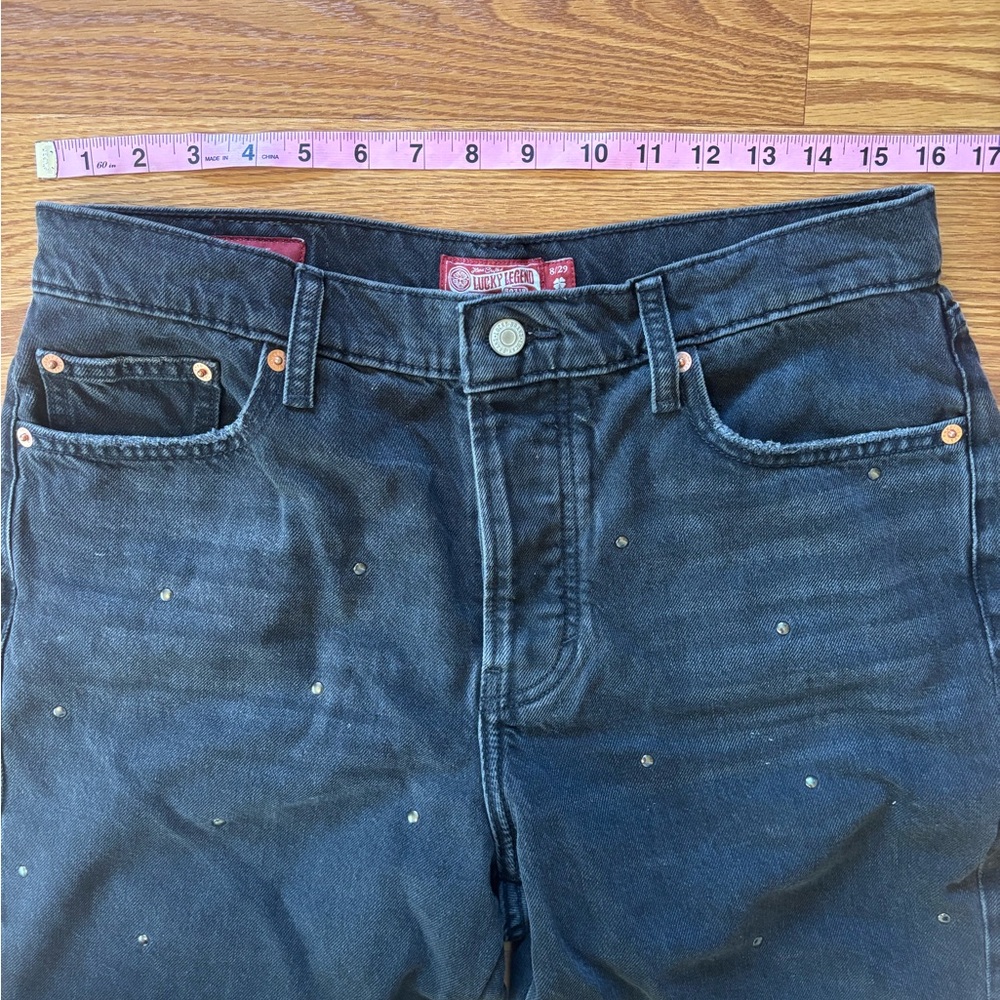 Lucky Brand 90s Loose Fit High Rise Straight Black Studded Jeans Size 8 or 29 - Picture 5 of 12